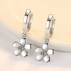 Women Cute Cubic Zirconia Anniversary Jewelry 925 Silver Drop Earrings Gifts